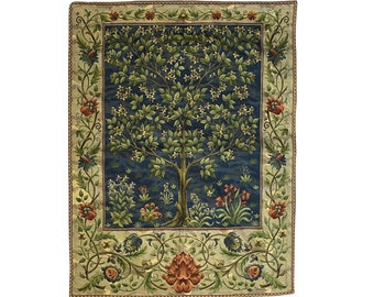 BELGIAN Jacquard WOVEN Hand Finished  Tree of Life William MORRIS Design Tapestry Wall Hanging, 93cm x 71cm, 36.5" x 28" Lined, Rod Sleeve