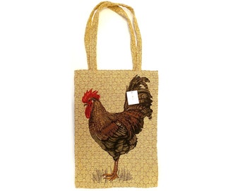 Cockerell Rooster Chicken FRENCH TAPESTRY Woven Hand Finished Tote Shoulder Bag Handbag with Matching Tapestry Straps / Handles