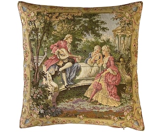 Francois Boucher Jardin LHS Scene Part, BELGIAN Belgium Jacquard WOVEN Hand Finished Tapestry Pillow Cushion Cover, 44cm x 44cm, 17" x 17"
