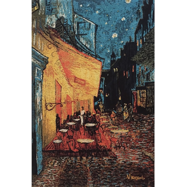 Vincent Van GOGH Café Cafe Terrace at Night 70cm x 46cm 27.5" x 18" Belgian Jacquard Woven Hand Finished Tapestry Wall Hanging + Rod Sleeve