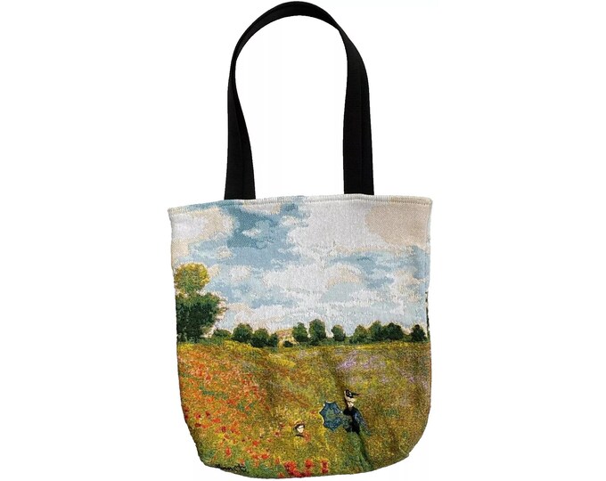 MONET Poppy Field BELGIAN Tapestry Woven Hand Finished Large Tote Shoulder Bag Handbag, Approx Size 42 x 42cm 17" x 17" 33cm 13" Handle Drop