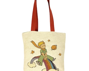 PETIT PRINCE on a rainbow BELGIAN Tapestry Woven Hand Finished Large Tote Shoulder Bag Handbag, 38cm x 34cm, Measurement Excluding Handles