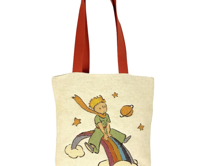 PETIT PRINCE on a rainbow BELGIAN Tapestry Woven Hand Finished Large Tote Shoulder Bag Handbag, 38cm x 34cm, Measurement Excluding Handles