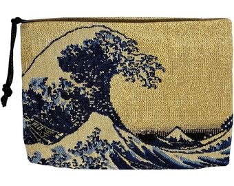 Hokusai The Great Wave, Hand Finished BELGIAN TAPESTRY Trousse Purse Pouch Toiletry Cosmetic Bag 20CM X 15CM, with zip