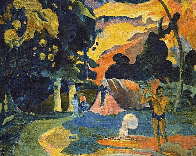 MATAMOE by Gaugin BELGIAN Jacquard Woven Hand Finished TAPESTRY Wall Hanging lined with hanging rod sleeve, approx. 38" x 27" / 96cm x 69cm