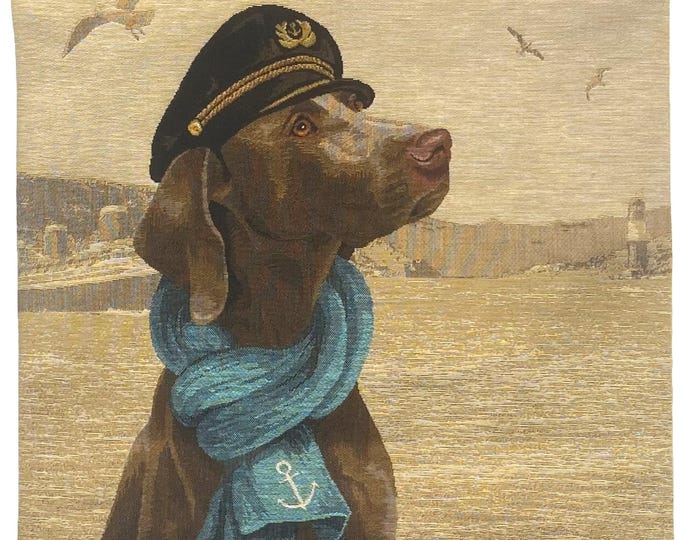 Weimaraner Dog Sailor , BELGIAN Jacquard WOVEN Hand Finished Tapestry Pillow Cushion Cover, 46cm 18", Soft Touch Velvet Cotton Reverse