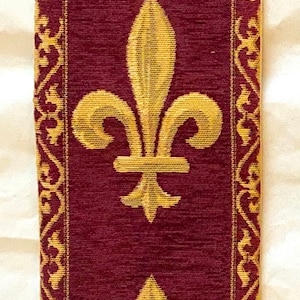 BELGIAN WOVEN Fleur de Lys fully lined TAPESTRY Bell Pull Wall Hanging with Brass Hanger and Tassel, 9300/77 Red image 6