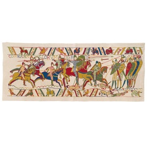 Reproduction of part of the BAYEUX tapestry, 18&quot; x 44&quot;, 46cm x 112cm BELGIAN jacquard woven tapestry wall hanging, fully lined + rod sleeve