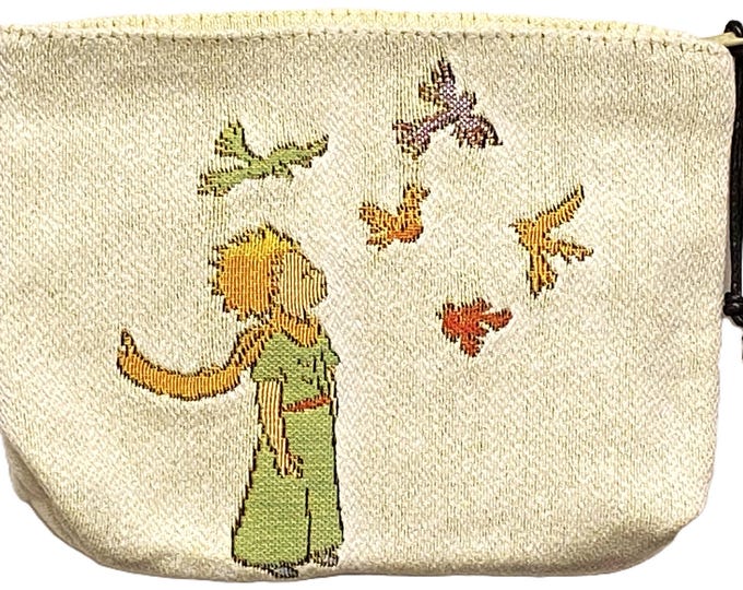 PETIT PRINCE With Birds Oiseaux, Hand Finished BELGIAN Tapestry Trousse Purse Pouch Toiletry Cosmetic Bag 20CM x 15CM, with zip