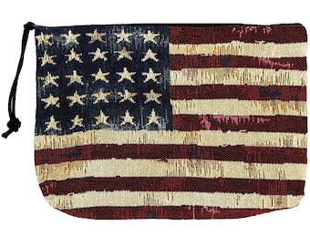 Stars & Stripes USA Flag, Hand Finished BELGIAN TAPESTRY Trousse Purse Pouch Toiletry Cosmetic Bag 20CM X 15CM, with zip