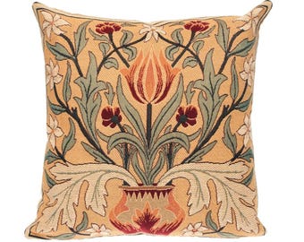 William MORRIS Tulip Design Belgium BELGIAN Jacquard Woven Jacquard WOVEN Hand Finished 47cm x 47cm 18" x 18" Tapestry Pillow Cushion Cover