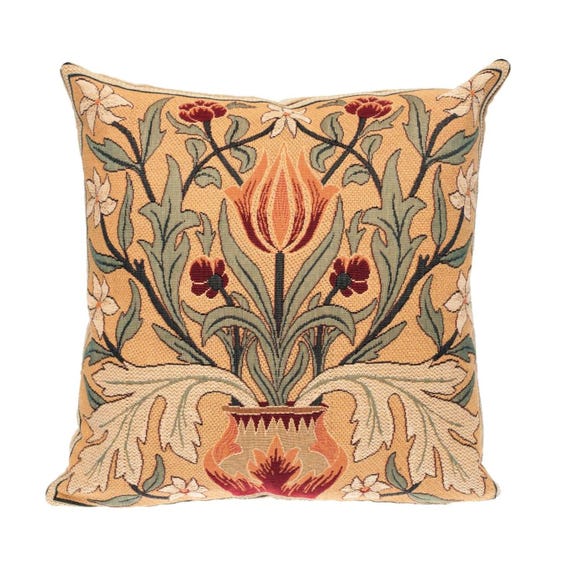 thumbnail image 2 of William Morris Tulip Flowers Tapestry Cushion - 18x18 Decorative Pillow, Black 2 of 5