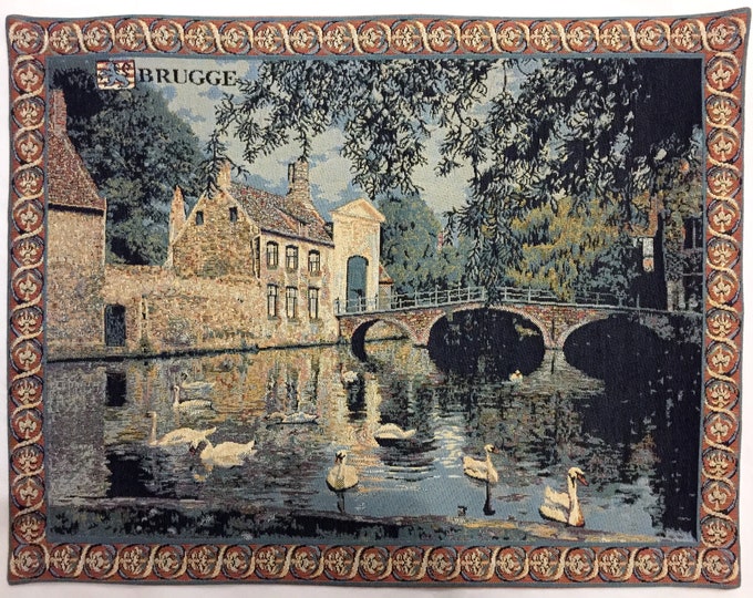 Beguinage Brugge Bruges Belgium, BELGIAN jacquard woven tapestry wall hanging, lined with rod sleeve for hanging, 60cm x 46cm /  24" x 18"