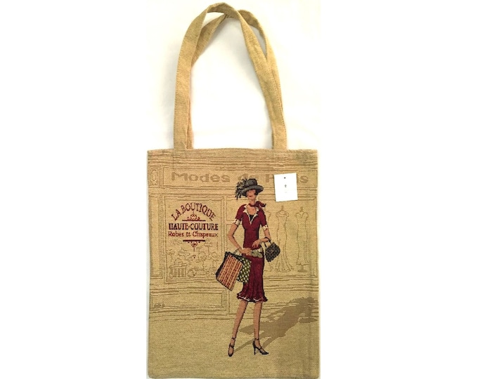 La Boutique Haute Couture FRENCH TAPESTRY Woven Hand Finished Tote Shoulder Bag Handbag with Matching Tapestry Straps / Handles