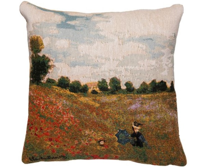 Claude MONET Poppy Field Near Argenteuil Belgian Jacquard WOVEN Hand Finished 46cm, 18"  TAPESTRY Pillow Cushion Cover With Zip