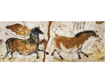 Reproduction of part of Lascaux Cave Paleolithic Paintings 55" BELGIAN jacquard woven tapestry wall hanging (L) fully lined with rod sleeve