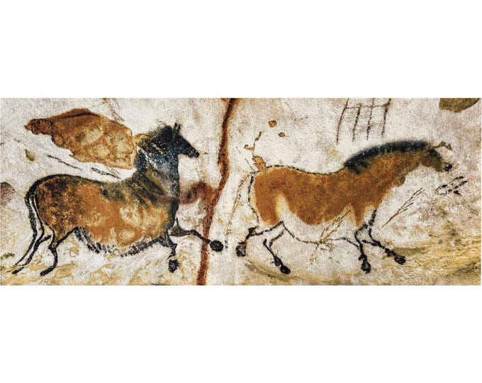 Reproduction of part of Lascaux Cave Paleolithic Paintings 55" BELGIAN jacquard woven tapestry wall hanging (L) fully lined with rod sleeve