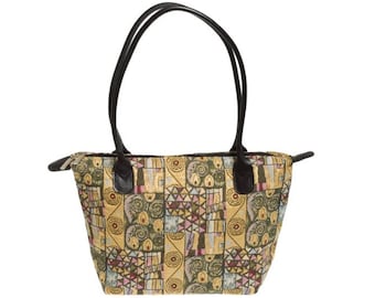 BELGIAN TAPESTRY Malta Style Hand Bag 36cm x 24cm, KLIMT Pattern, Hand finished and fully lined with leather handles & zip closure