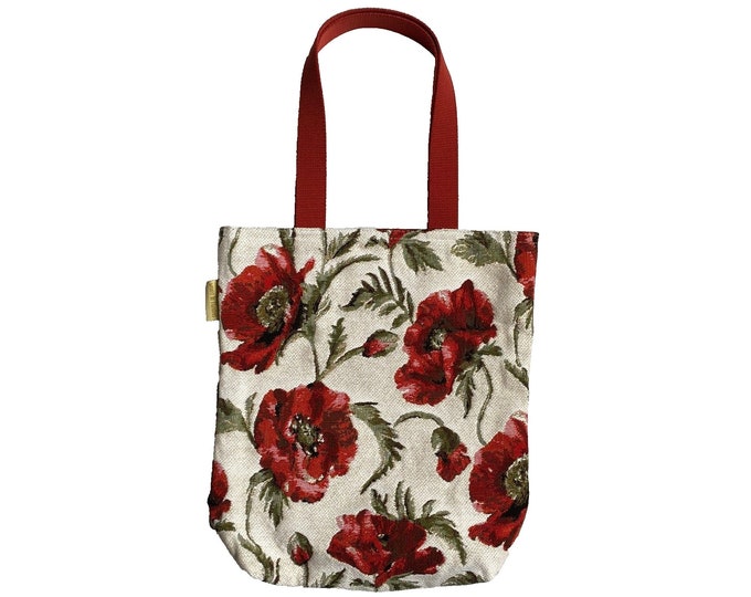 Large Poppies Coquelicots BELGIAN Tapestry Woven Hand Finished Tote Shoulder Bag Handbag Approx 38cm x 34cm 15" x 13.5" (Size Excl. Handles)