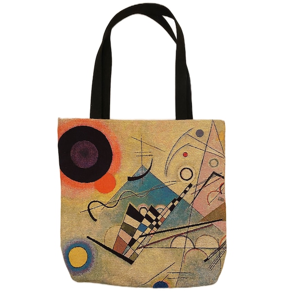 KANDINSKY Composition VIII A BELGIAN Tapestry Woven Hand Finished Large Tote Shoulder Bag Handbag, Size 46cm x 46cm 18" x 18" Excl. Handles