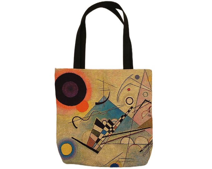 KANDINSKY Composition VIII A BELGIAN Tapestry Woven Hand Finished Large Tote Shoulder Bag Handbag, Size 46cm x 46cm 18" x 18" Excl. Handles