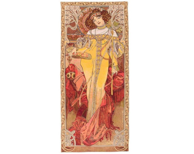Alphonse MUCHA Seasons Automne Autumn, Hand Finished BELGIAN Tapestry Wall Hanging, fully lined with rod sleeve, 60" x 26", 152cm x 66cm