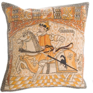 Knight King on Horseback Aristide Bruant Belgium Jacquard WOVEN Hand Finished Tapestry Pillow Cushion Cover, 36cm x 36cm 14&quot; x 14&quot; with zip