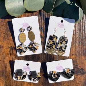 Black & Gold Marble Collection | Saints Earrings | Clay Earrings | Handmade Earrings