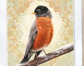 Robin Wall Art, Bird design, Art Print, Nature Illustration