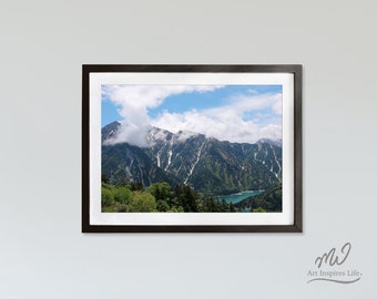 Montagne et barrage, Photo de paysage de printemps, téléchargement instantané, art imprimable de mur de paysage