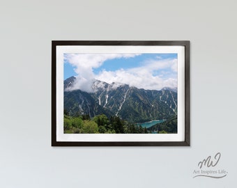 Berg en dam, Lente landschap Foto, Instant Download, Afdrukbare Landschap muur kunst