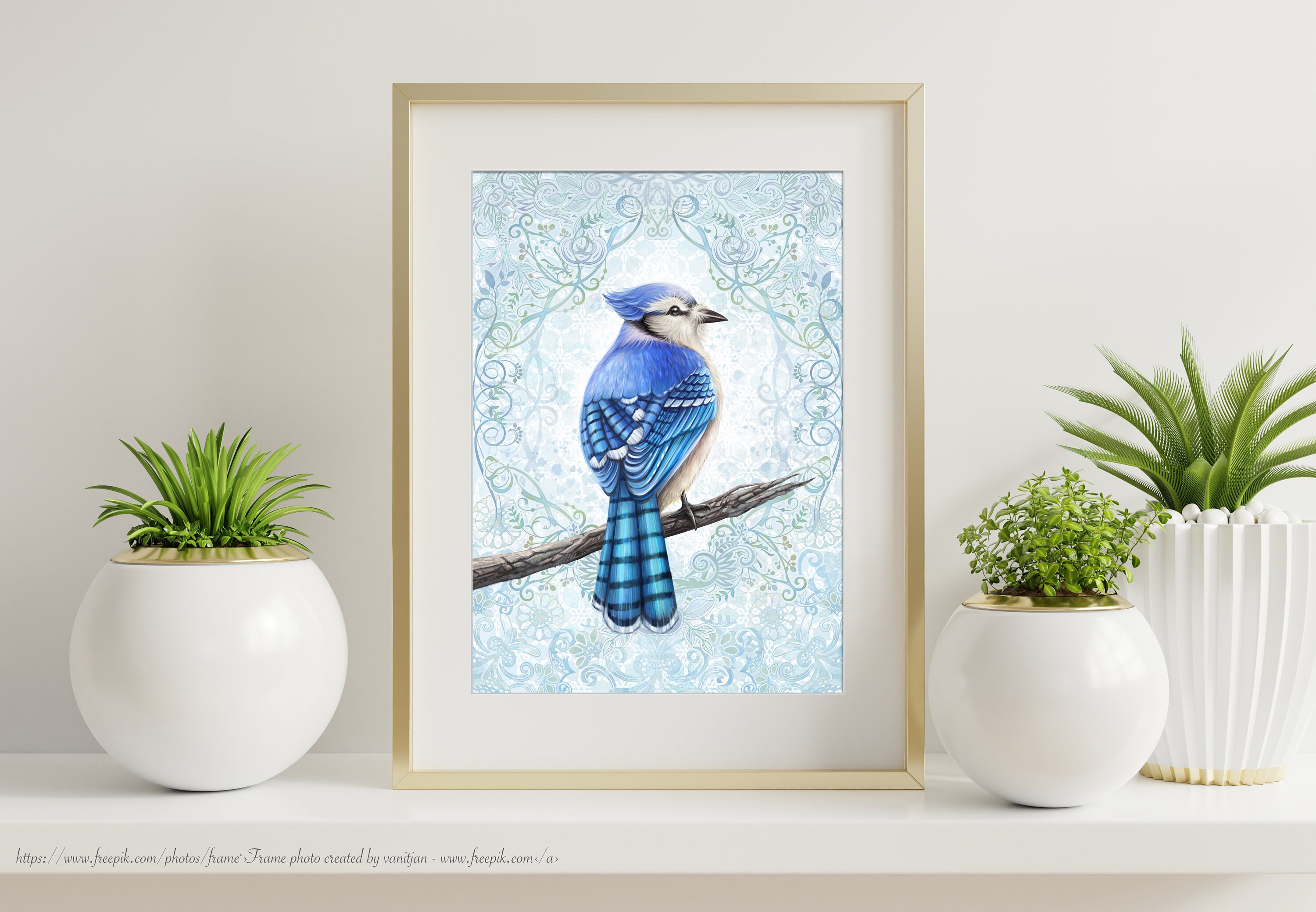 Blue Jays Wall Art, Bird Design, Spring Art Print, Nature Illustration