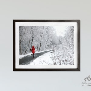 Walking in a Snow covered forest, Christmas Winter Photo, Instant Download, Printable Winter Landscape wall art