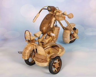 Wooden Handmade Chopper Motorcycle with side car - Rustic Toy vintage *craftsman single item* 13.38in - wood and other recyclable materials
