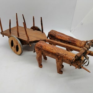 Vintage Big Ox Cart handmade in wood handcrafted Rare Collectible bullock wain 14 inches image 1