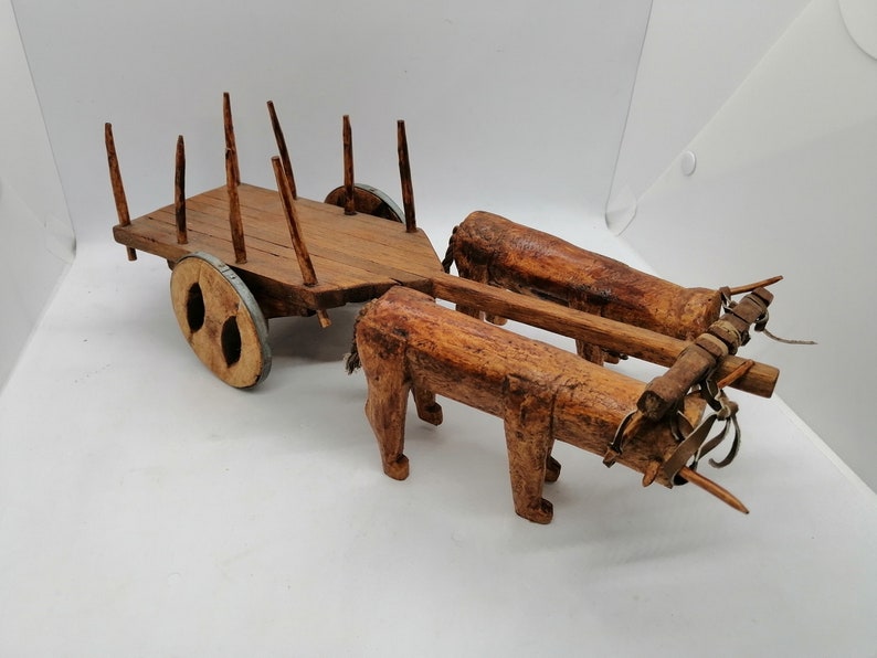 Vintage Big Ox Cart handmade in wood handcrafted Rare Collectible bullock wain 14 inches image 1