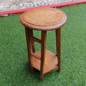 Vintage handmade column display Stand, wooden Cachepot for vases/plants 16" tall