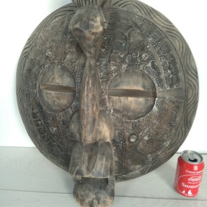 BIG vintage africain trivial Masque sculpté bois & métal sculpture artisanale art africain arte africana afrikanische kunst