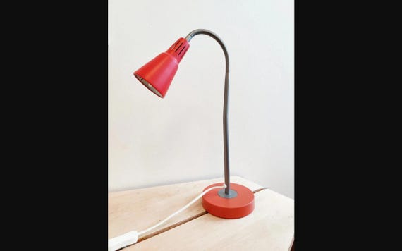 Vintage Red IKEA Kvart Table Lamp Rare Edition Marianne & Knut Hagberg Gooseneck Desk Light 1990s Scandinavian Foldable Metal Retro Design