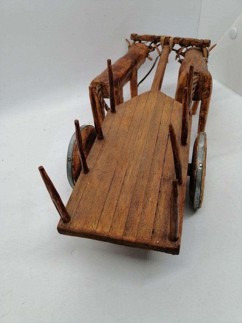 Vintage Big Ox Cart handmade in wood handcrafted Rare Collectible bullock wain 14 inches image 4