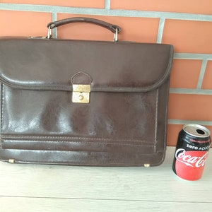 Vintage jaren '70 mens Handtas mannen koffer Echt Lederen zaak accountant dokter koffer pelt goede staat - 15 inch
