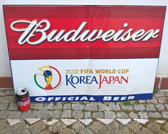 Anheuser Busch Original Metal Advertising Sign BUDWEISER Beer - Sponsor 2002 FIFA World Cup SOCCER Korea&Japan