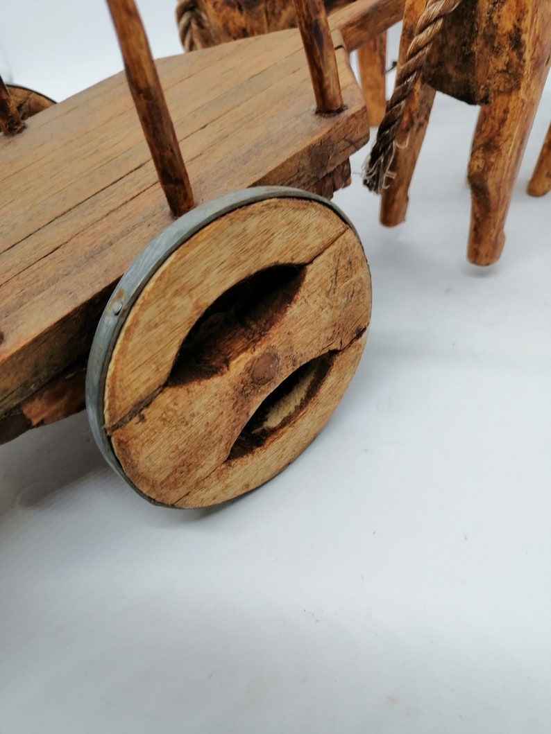 Vintage Big Ox Cart handmade in wood handcrafted Rare Collectible bullock wain 14 inches image 5