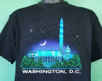 Vintage 90s Washington D.C.  Washington Monument White House Lincoln memorial Black T Shirt Size Large L