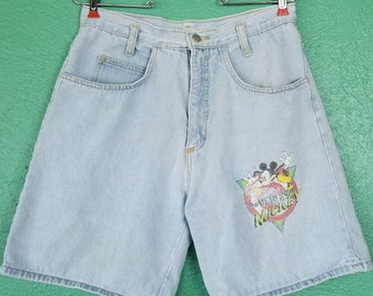 Vintage 80s Mickey Mouse High Waist Denim Jean Pearls of Mickey Disney Shorts Size Large L Medium M waist 29