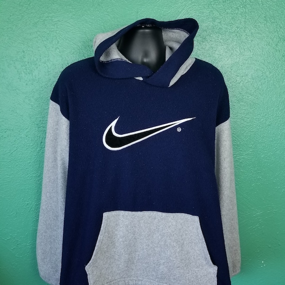 Vintage 90s Nike Big Center Check Swoosh Hoodie Fuzzy Blue and