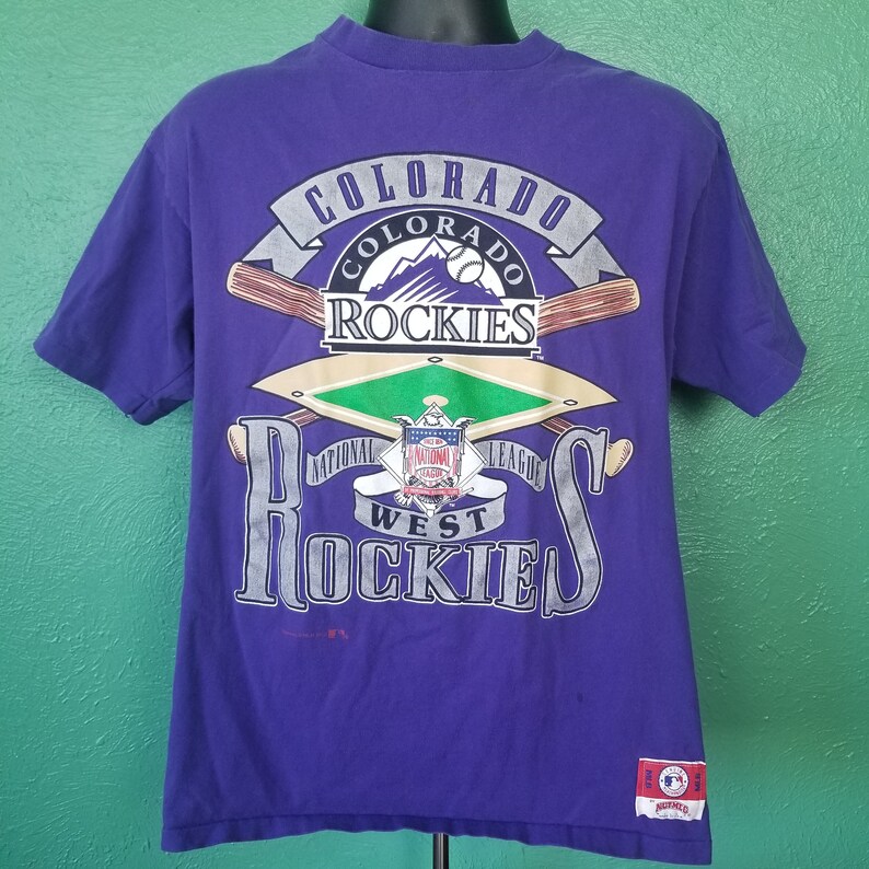 Vintage 90s Colorado Rockies Baseball Field Nut Meg 1992 Purple T Shirt Size Large L