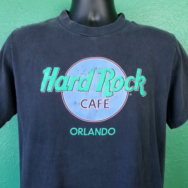 Vintage 80s Hardrock Cafe Orlando Neon Green Black T Shirt Size Medium M