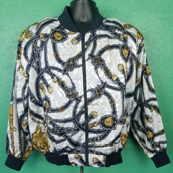Vintage 80s Windbreaker Gold and Black Leather Be… - image 1