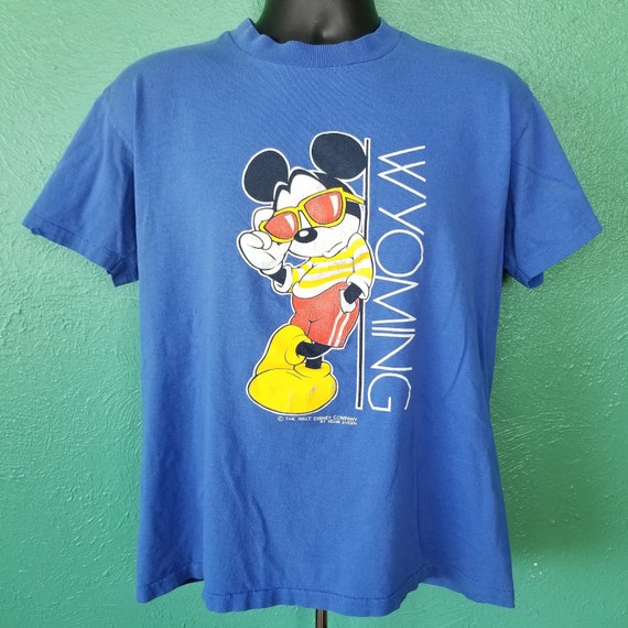 Vintage 90s Disney Mickey Mouse Wyoming Disney Blue T Shirt Size 